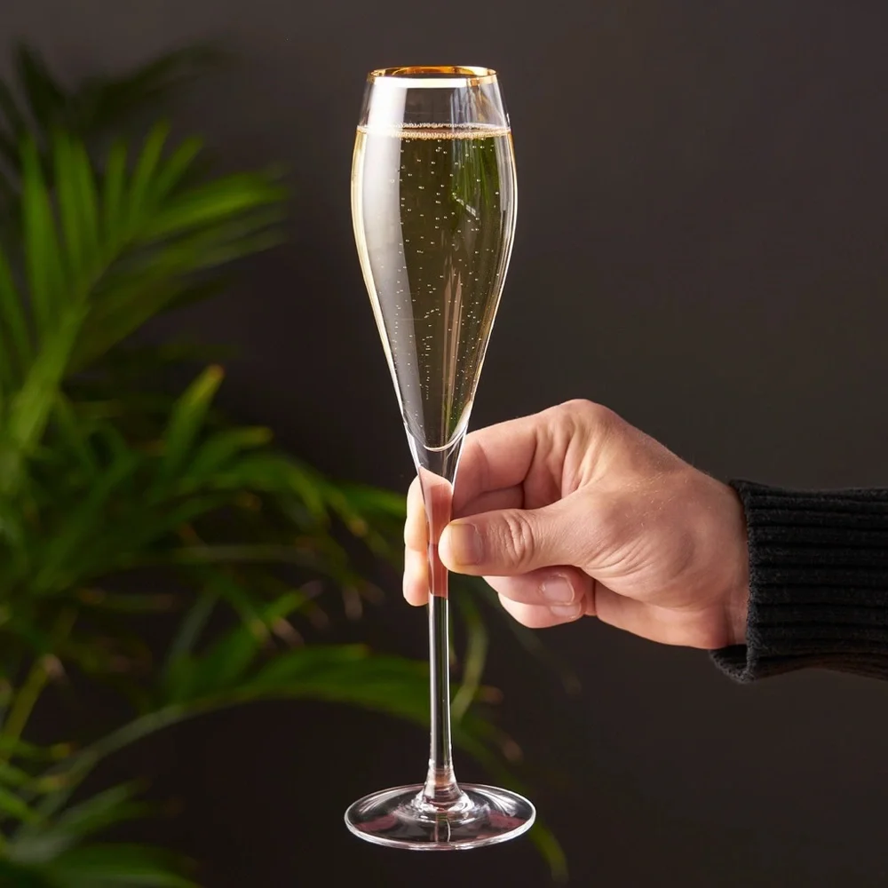 Champagne Flutes Viski Crystal Gold-Rimmed, Set Of 2 Wedding Celebration Wine